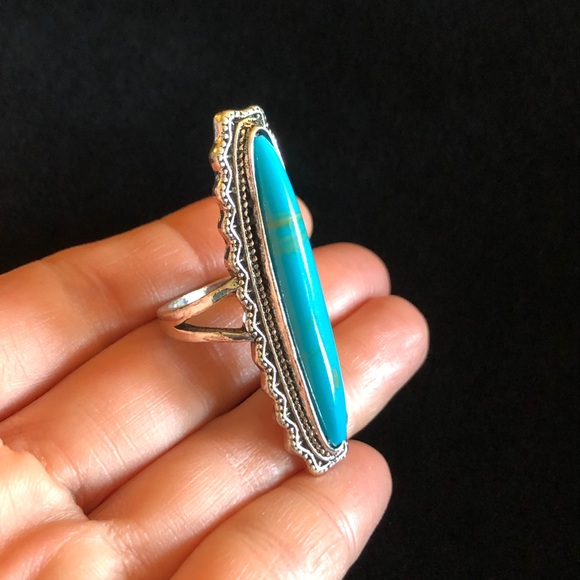 Faux Turquoise Silver Tone Women's Ring - Picture 4 of 10